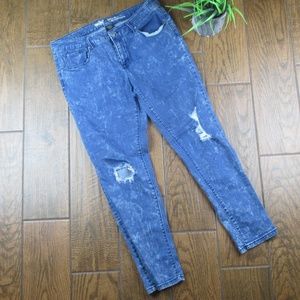 14 Mid Rise Skinny Jeans Distressed Acid Wash Blue